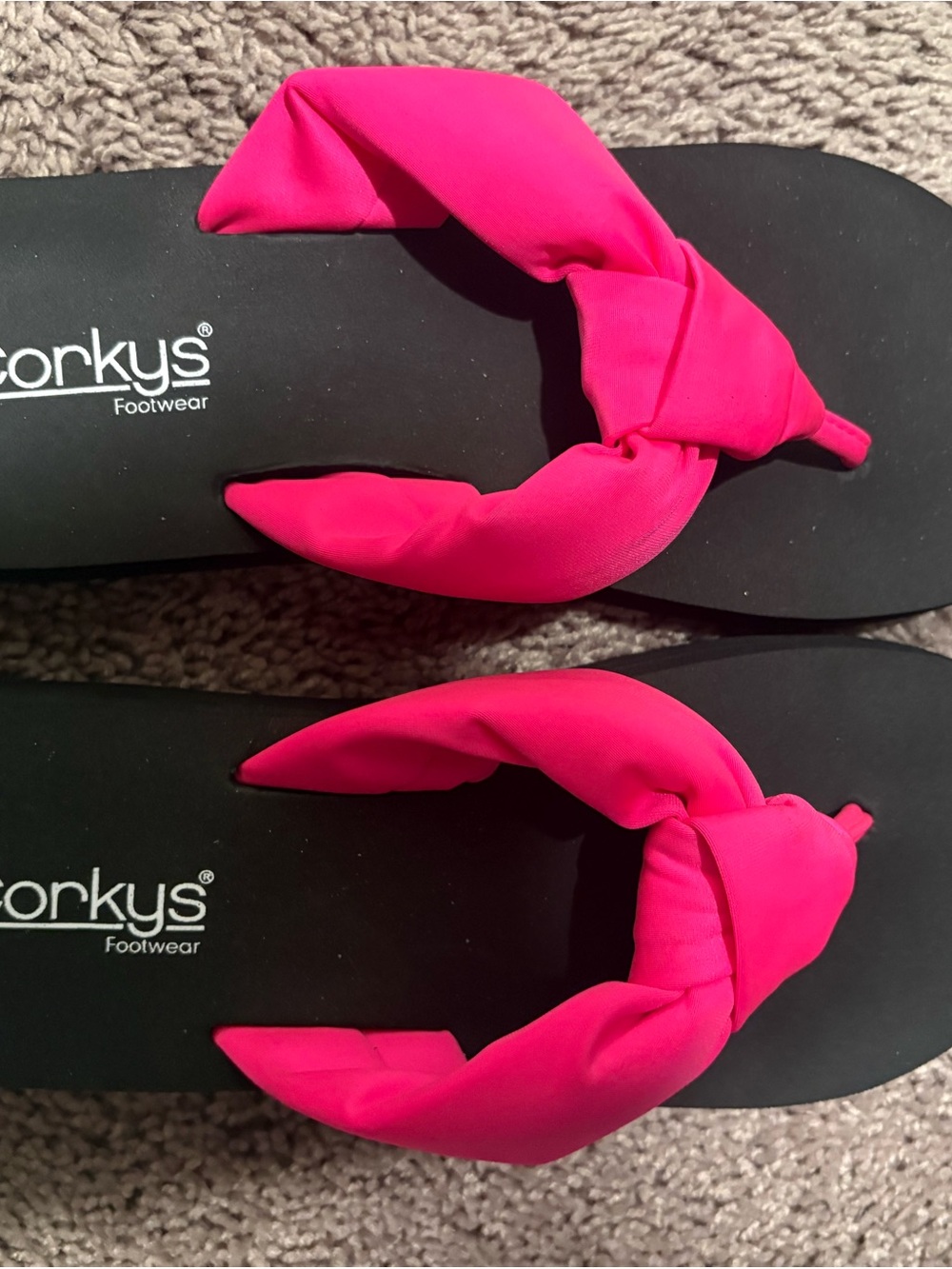 Corkys Women's Neon Pink Knotted Strap Flip Flop Sandals - NWOT